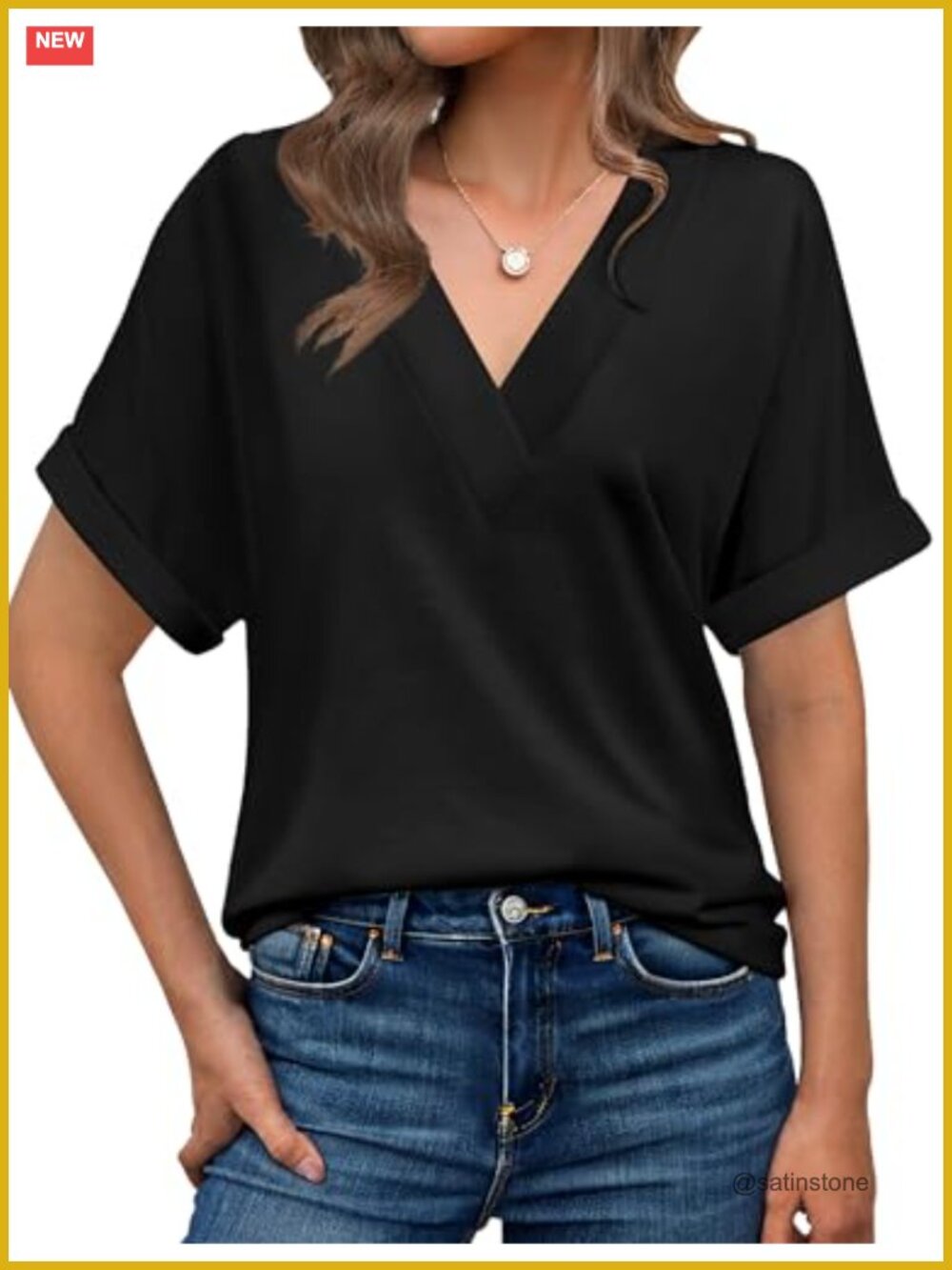 V-Neck Tee Shirts for Women 2026 - Lightweight Stretch Blouse Short Sleeve V